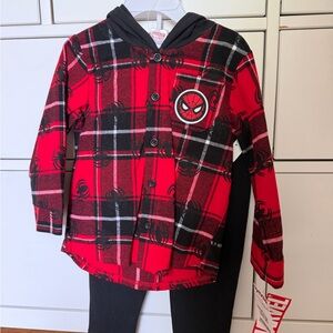 Marvel Red and Black Plaid Spider-Man Kids Shirt